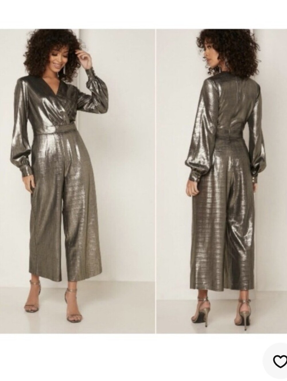 Ted Baker Cropped Wide-Leg Jumpsuit - Shimmery Gunmetal Metallic